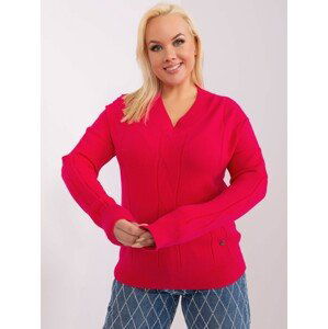 Tmavě růžový svetr s výstřihem do V -PM-SW-PM688.64-fuchsia Velikost: XL/2XL