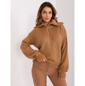 Hnědý svetr s rolákem na zip BA-SW-0374.35P-camel Velikost: ONE SIZE