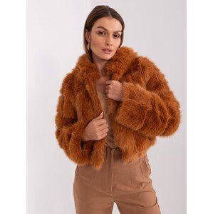 Světle hnědý krátký kožíšek s kapucí AT-KR-2378.96P-light brown Velikost: L/XL