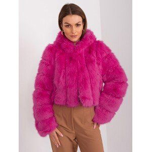 Tmavě růžový krátký kožíšek s kapucí AT-KR-2378.97P-fuchsia Velikost: L/XL