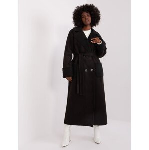 Černý dlouhý kabát s páskem LK-PL-509460.00P-black Velikost: S/M