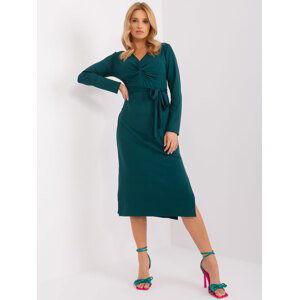 Tmavě zelené midi šaty s páskem -LK-SK-509456.99-dark green Velikost: S/M