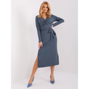 Tmavě modré midi šaty s páskem -LK-SK-509456.99-dark blue Velikost: L/XL