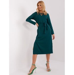 Tmavě zelené šaty s rozparky a páskem LK-SK-509455.96-dark green Velikost: S/M