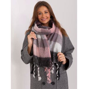 Šedo-růžová károvaná šála s třásněmi AT-SZ-2313501.97-light pink-grey Velikost: ONE SIZE