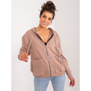 BÉŽOVÁ MIKINA NA ZIP S KAPUCÍ -RV-BL-9136.06-DARK BEIGE Velikost: L/XL