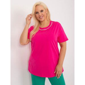 TMAVĚ RŮŽOVÉ TRIČKO S APLIKACÍ ZA KRKEM PM-BZ-GW2380.54-DARK PINK Velikost: 2XL