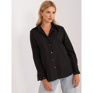 ČERNÁ BAVLNĚNÁ KOŠILE S OZDOBNÝMI KNOFLÍKY LK-KS-509574.71-BLACK Velikost: S/M