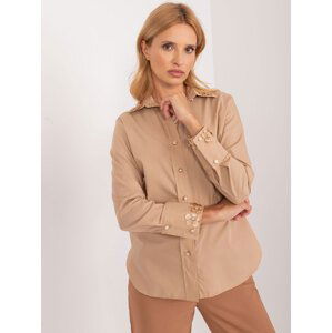 TMAVĚ BÉŽOVÁ BAVLNĚNÁ KOŠILE S OZDOBNÝMI KNOFLÍKY LK-KS-509574.71-DARK BEIGE Velikost: L/XL