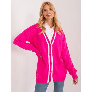 NEONOVĚ RŮŽOVÝ VZOROVANÝ SVETR NA KNOFLÍKY BA-SW-12055.14X-FLUO PINK Velikost: ONE SIZE