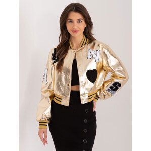 ZLATÝ KRÁTKÝ BOMBER S APLIKACÍ -NM-KR-DA-0938.43-GOLD Velikost: M