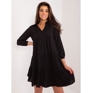 ČERNÉ VOLÁNOVÉ ŠATY S LÍMEČKEM -D73761Z30425A-BLACK Velikost: XL