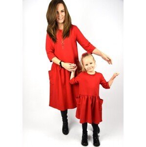 Souprava šatů s kapsami pro maminku a dceru - červená Velikost dítě 2: 128/134, Velikost dospělý: 36/38