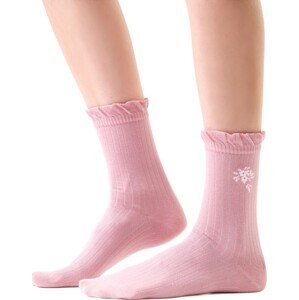 Vzorované vysoké ponožky s volánem Steven art.017 Planeta Ziemia Velikost: 35-37, Barva: růžové