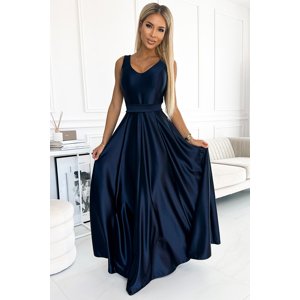 TMAVĚ MODRÉ SPOLEČENSKÉ MAXI ŠATY CINDY 508-1 DARK BLUE Velikost: M