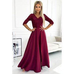 Vínové krajkové maxi šaty AMBER 309-9 BORDO Velikost: 2XL