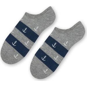 Tmavě šedé unisex kotníkové ponožky s pruhy a kotvičkami Art.117 YF006,  GRAY MELANGE Velikost: 41-43