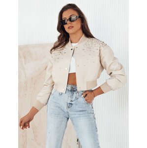 SVĚTLE BÉŽOVÁ CROP BOMBER BUNDA S KAMÍNKY PRIDA TY4265 Velikost: M/L