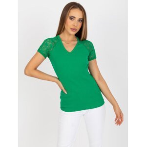 Zelené tričko s krajkovými rukávy -RV-BZ-7986.74-green Velikost: M