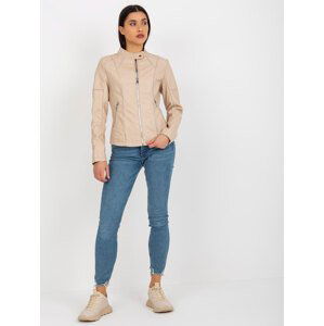 Béžová koženková dámská bunda -NM-KR-R23-076.96P-beige Velikost: 2XL