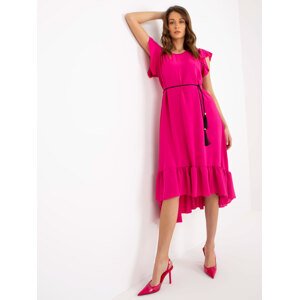 TMAVĚ RŮŽOVÉ VOLNÉ MIDI ŠATY S VOLÁNKY MI-SK-59101.31-DARK PINK Velikost: ONE SIZE