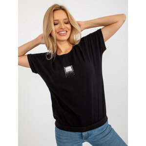 Černé dámské tričko s malým potiskem -RV-BZ-8537.19-černá Velikost: L/XL