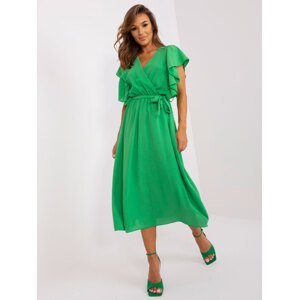 Zelené volné oversize midi šaty s páskem DHJ-SK-5691.58-green Velikost: ONE SIZE