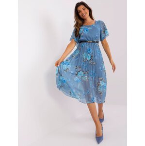 Modré květované midi šaty s páskem DHJ-SK-3171.65-blue Velikost: ONE SIZE