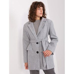 Šedý krátký kabát s páskem TW-PL-BI-2022320.01X-grey Velikost: L