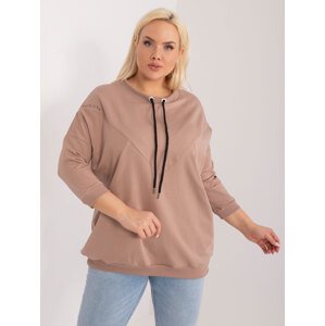 TMAVĚ BÉŽOVÉ TRIČKO S ŠŇŮRKAMI A KAPSAMI RV-BZ-9337.43-DARK BEIGE Velikost: ONE SIZE