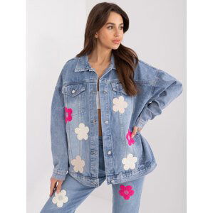 DŽÍNOVÁ OVERSIZE BUNDA S KVĚTINAMI NM-KR-G580.95-BLUE Velikost: S