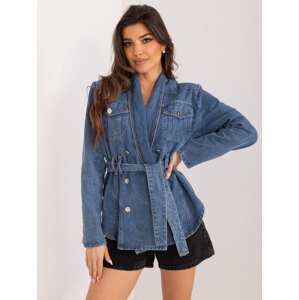 MODRÁ DŽÍNOVÁ BUNDA S PÁSKEM -HM-KR-9827.47-DARK BLUE Velikost: M