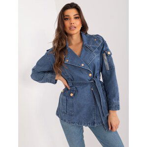 TMAVĚ MODRÁ DŽÍNOVÁ BUNDA S KAPSAMI -HM-KR-9820.45-DARK BLUE Velikost: M/L