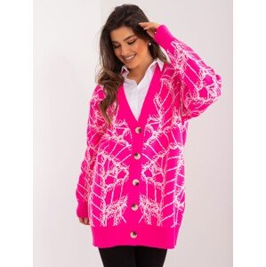 TMAVĚ RŮŽOVÝ VZOROVANÝ KARDIGAN NA KNOFLÍKY -BA-SW-2040.78-FLUO PINK Velikost: ONE SIZE