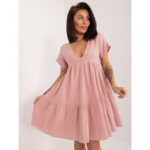 RŮŽOVÉ OVERSIZE MINI ŠATY S VÝSTŘIHEM DHJ-SK-6873.68-PINK Velikost: ONE SIZE