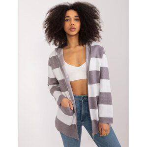 BÍLO-ŠEDÝ PRUHOVANÝ SVETR NA ZIP PM-SW-B426.38X-WHITE-GREY Velikost: S/M