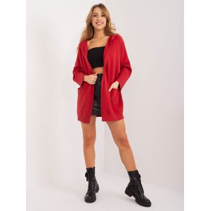 TMAVĚ ČERVENÝ KARDIGAN S KAPSAMI PM-SW-B418.39X-DARK RED Velikost: L/XL