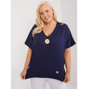 TMAVĚ MODRÁ ASYMETRICKÁ HALENKA S VÝSTŘIHEM -FA-BZ-9178.30-DARK BLUE Velikost: ONE SIZE