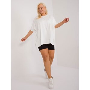 BÍLÉ VOLNÉ TRIČKO S APLIKACÍ KORÁLKŮ FA-BZ-9300.27X-WHITE Velikost: ONE SIZE