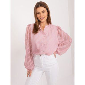 SVĚTLE RŮŽOVÁ ELEGANTNÍ KOŠILE S PRŮHLEDNÝMI RUKÁVY -LK-KS-509588.98-LIGHT PINK Velikost: S/M