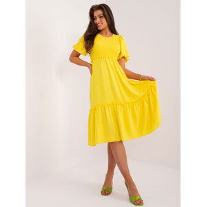 ŽLUTÉ VOLÁNOVÉ MIDI ŠATY DHJ-SK-8933.94-YELLOW Velikost: ONE SIZE