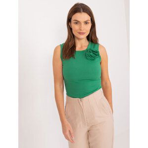 ZELENÝ ŽEBROVANÝ TOP S KVĚTINOU DHJ-TP-17733.22X-DARK GREEN Velikost: ONE SIZE