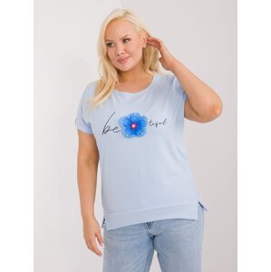 Světle modré tričko s aplikací květiny -RV-BZ-9608.93-light blue Velikost: ONE SIZE