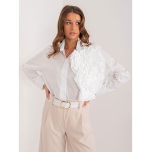 BÍLÁ BAVLNĚNÁ KOŠILE S KVĚTINOU -LK-KS-509612.28-WHITE Velikost: S/M