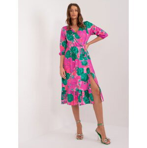 Tmavě růžovo-zelené květinové midi šaty s rozparkem -WN-SK-704-1.10X-dark pink Velikost: XL