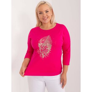 TMAVĚ RŮŽOVÉ TRIČKO S POTISKEM LISTŮ -RV-BZ-9535.93-FUCHSIA Velikost: ONE SIZE