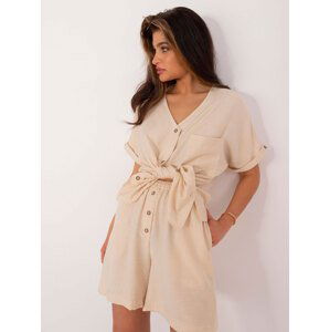 BÉŽOVÁ LETNÍ SOUPRAVA S HALENKOU A ŠORTKAMI LK-KMPL-509713.03X-LIGHT BEIGE Velikost: S/M