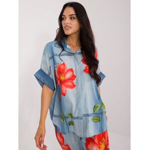 MODRÁ LETNÍ KOŠILE S KVĚTY DHJ-KS-19007-1.30-NIEBIESKI Velikost: ONE SIZE