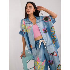 MODRÁ LETNÍ KOŠILE S POTISKEM DHJ-KS-19007-3.27-NIEBIESKI Velikost: ONE SIZE
