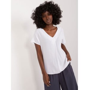 BÍLÉ HLADKÉ VOLNÉ TRIČKO S VÝSTŘIHEM -D73761M11171A-WHITE Velikost: 2XL